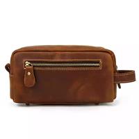 Most Quality Solid Color Simple Wear Resistant Men Genuine Leather Cosmetic Bag